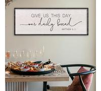 LuZhiQiang Give Us This Day Our Daily Bread Wall Decor 32"×12" Matthew 6:11 Bible Verse Sign Dining Room Kitchen Scripture Quotes Large Wood Framed Hanging Decor Art (Black)