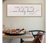 LuZhiQiang Give Us This Day Our Daily Bread Wall Decor 40"×15" Matthew 6:11 Bible Verse Sign Dining Room Kitchen Scripture Quotes Large Wood Framed Hanging Decor Art (Wood)