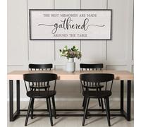 LuZhiQiang The Best Memories Are Made Gathered Around The Table Sign Wall Art Decor 32 x 12 Inch Dining Room Large Rustic Farmhouse Wood Framed Kitchen Home Wall Hanging Decoration (Black)