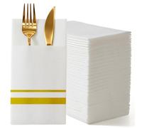 LUZICLEEN Disposable Golden Dinner Napkins with Built-in Flatware Pocket,100 Count Cloth Like Linen Feel Napkin, For Wedding, Restaurant & Everyday Dining,Prefolded for Silverware,15.7"x15.7"