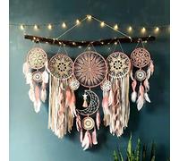 LUZLED 5 Pieces Macrame Dreamcatchers, Dream Catcher Wall Hanging, Dreamcatcher Moon and Stars Hanging Over The Bed, Feather Dream Catcher Wall Hanging Ornament (Pink)