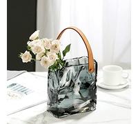 LUZLED Glass Vase with Leather Strap, Glass Purse Vase for Flowers, Hand Blown Clear Vase, Unique Handbag Shape Flower Vase Fish Bowl Purse Vase for Home Table Decor