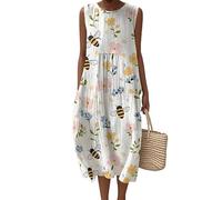 LuzoyaoLZY Women's Insect 3D Printed Long Beach Dress Bee Butterfly Lizard Fish Alpaca Sleeveless A-Line Bohemian Summer Vacation Dresses