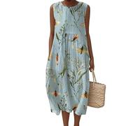 LuzoyaoLZY Women's Insect 3D Printed Long Beach Dress Bee Butterfly Lizard Fish Alpaca Sleeveless A-Line Bohemian Summer Vacation Dresses