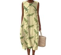 LuzoyaoLZY Women's Insect 3D Printed Long Beach Dress Bee Butterfly Lizard Fish Alpaca Sleeveless A-Line Bohemian Summer Vacation Dresses
