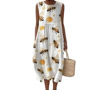 LuzoyaoLZY Women's Insect 3D Printed Long Beach Dress Bee Butterfly Lizard Fish Alpaca Sleeveless A-Line Bohemian Summer Vacation Dresses