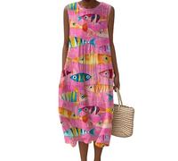 LuzoyaoLZY Women's Insect 3D Printed Long Beach Dress Bee Butterfly Lizard Fish Alpaca Sleeveless A-Line Bohemian Summer Vacation Dresses