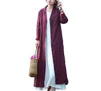 LUZU JUNU LZJN Women's Linen Long Lightweight Jacket Blazer with Chinese Frog Button and Belt (Purple, M)