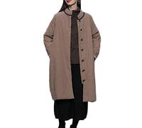LUZU JUNU LZJN Women's Winter Mid Length Parka Jacket Linen Chinese Contrast Color Buttons Loose Padded Coat (Khaki, One Size)