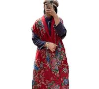 LUZU JUNU Women Fall Spring Sleeveless Vests Cotton Print Floral Long Vests Chinese Vintage Patchwork Waistcoat, Red Flower, One size
