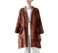 LUZU JUNU Women Floral Printed Kimono Jacket Open Front Cardigan Spring Fall Outwear Duster Coat with Pockets, Pattern a, One size