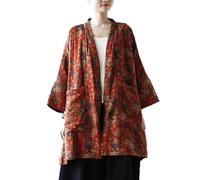 LUZU JUNU Women Floral Printed Kimono Jacket Open Front Cardigan Spring Fall Outwear Duster Coat with Pockets, Pattern B, One Size