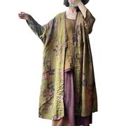 LUZU JUNU Women Lightweight Kimono Jacket Floral Printed Tie Up Loose Cardigan Open Front Trench Coat Outerwear, Vintage Green, One Size