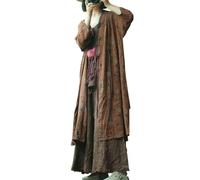 LUZU JUNU Women Lightweight Kimono Jacket Floral Printed Tie Up Loose Cardigan Open Front Trench Coat Outerwear, Deep Coffee, One Size