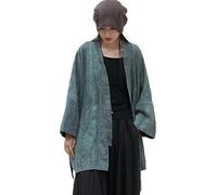 LUZU JUNU Women Open Front Kimono Jacket Cotton Linen Vintage Tie Dye Hanfu Lace-Up Cardigan, Vintage Green, One Size
