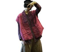 LUZU JUNU Women Quilted Vest Cotton Linen Floral Printed Lightweight Padded Vest Jacket Shawl Collar Outwear, Rose, One size