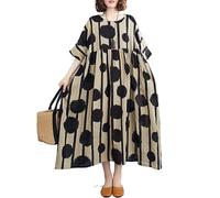 LUZU JUNU Women Summer Dress Casual Loose Bohemian Floral Maxi Dresses with Pockets, Black, One size