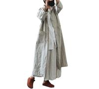 LUZU JUNU Women Vintage Cotton Linen Trench Coats Button Down Solid Color Long Sleeve Jackets with Pockets, Linen, One size