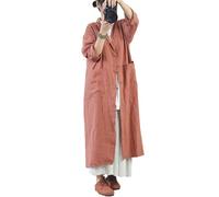 LUZU JUNU Women Vintage Cotton Linen Trench Coats Button Down Solid Color Long Sleeve Jackets with Pockets, Vintage Orange, One size