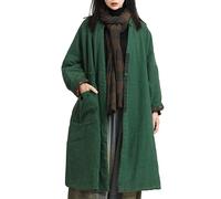 LUZU JUNU Women's Cotton Padded Floral Jacket Kimono Soft Quilted Flower Printed Long Loose Outwear Coats, Green, One size