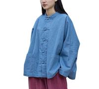 LUZU JUNU Women's Oversized Denim Jacket Casual Long Sleeve Classic Frog Buttons Loose Jean Jacket Coat(Light Blue,One Size)