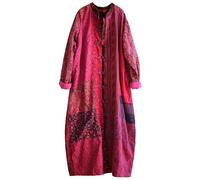 LUZU JUNU Women's Trench Coat Floral Print Jacket Chinese Style Patchwork Outwear(A,XXL)