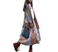 LUZU JUNU Women's Trench Coat Floral Print Jacket Chinese Style Patchwork Outwear(B,L)