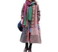 LUZU JUNU Women's Trench Coat Floral Print Jacket Chinese Style Patchwork Outwear(B Warm Quilted, XL)