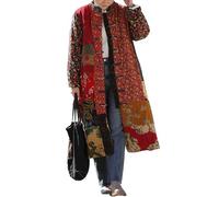 LZJN Women's Trench Coat Floral Print Jacket Chinese Style Patchwork Outwear (15202 Yellow Quilted, One Size)