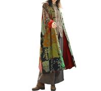 LUZU JUNU Women's Trench Coat Floral Print Long Cotton Linen Jacke Cottagecore Clothing Patchwork Outwear Bohemian unique, Green, XL