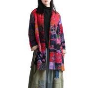 LUZU JUNU Women's Trench Coat Floral Print Long Cotton Linen Jacke Cottagecore Clothing Patchwork Outwear Bohemian unique, Rose Jacket Plush Lining, L