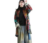 LUZU JUNU Women's Trench Coat Floral Print Long Cotton Linen Jacke Cottagecore Clothing Patchwork Outwear Bohemian unique, Grey Jacket Plush Lining, L