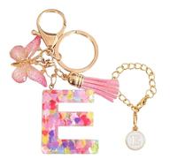 Luzvienzee 2 PCS Alphabet Keychain Initial Letter Keyrings for Women Teenage Girls, Butterfly Tassel Pink Pendant, Cute Crystal Glitter Sparkling Key Ring (Pink E)