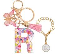Luzvienzee 2 PCS Alphabet Keychain Initial Letter Keyrings for Women Teenage Girls, Butterfly Tassel Pink Pendant, Cute Crystal Glitter Sparkling Key Ring (Pink R)
