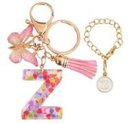 Luzvienzee 2 PCS Alphabet Keychain Initial Letter Keyrings for Women Teenage Girls, Butterfly Tassel Pink Pendant, Cute Crystal Glitter Sparkling Key Ring (Pink Z)