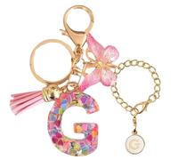 Luzvienzee 2 PCS Alphabet Keychain Initial Letter Keyrings for Women Teenage Girls, Butterfly Tassel Pink Pendant, Cute Crystal Glitter Sparkling Key Ring (Pink G)