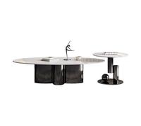 LUZZILE Mesa Para Centro De Sala Coffee Table Modern Style Living Room Home Small Household Stainless Steel Rock Slab Coffee Table Oval Coffee Table(140x80x40cm)