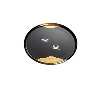LUZZILE Serving Platter Front Heavy Lacquer Resin Round Tray Japanese Handmade Crane Lacquer Tray Dry Tea Tray Tea Restaurant Dining Tray Kitchen Tray(B)