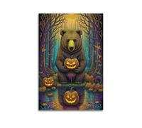 Lvalogy Animal Artwork Poster Bear with Pumpkin Art Poster