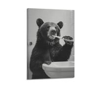 Lvalogy Animal Bear Brushing Teeth Art Poster