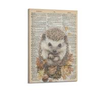 Lvalogy Hedgehog Encyclopedia Vintage Nature Cottagecore Decor Scientific Animal Illustration Framed Canvas Wall Art