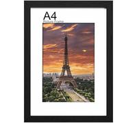 LVAOUO A4 Wooden Picture Frames, 21 x 29.7cm Versatile Black A4 Frame, Supports Landscape or Portrait Orientation, with Plexiglass and Stand, Without a bracket