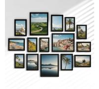 LVAOUO Set of 15 Picture Frames，Photo Frames Multiple Pictures，Three A4,Six 5 x 7 Inches(13 x 18 cm), Six 4 x 6 Inches(10 x 15 cm), Wooden Material for Family DIY Photos，Black