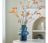 Lvases Clear Blue Bubble Glass Flower Vase, Modern Boho Ins Style Vase for Hydroponic Plants Bouquet, for Home Room Office Book Shelf Wedding Table Decor (W 6" X H 9.4")