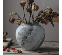 Lvases Rustic Distressed Large Ceramic Vase, Terracotta Pottery Tall Decorative Vases, Concrete Vases Clay Stone Antique Big Vase for Home Decor (Round 8.6 in X 8 in)