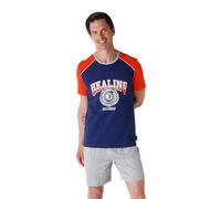 LVB Men's Cotton Jersey T-Shirt and Shorts Pajama Set, Blue and Grey, XL