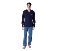 LVB Men's Lungo Scollo A V Casacca Con Taschino Sul Fronte E Polsini Pajama Set, Blue Navy, S