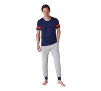 LVB Men's Short Sleeve and Jogger Pajama Set, Blue and Grey, M