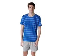 LVB Men's Yarn Dyed Striped Tunic Short Pyjama Set, Bright Blue Striped, XL