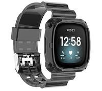 lvbu Compatible for Fitbit Sense Bands and Case, Silicone Protective Case with Wristband Strap for Fitbit Sense/Versa 3 (Black)